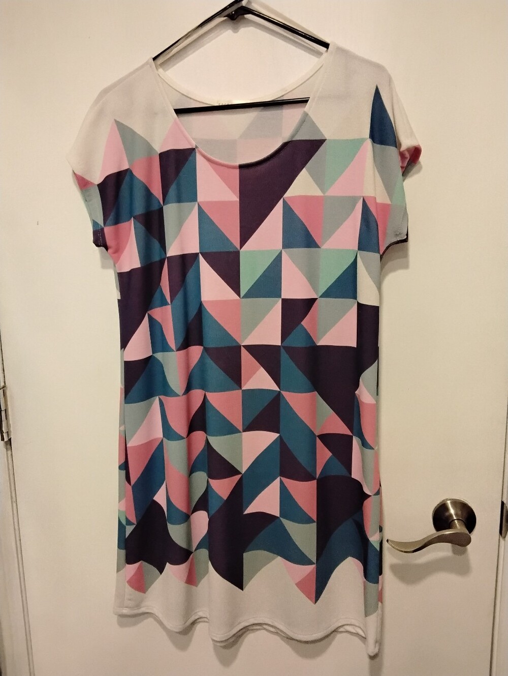 Women's Boutique Geometric Midi Dress / Tunic in Pink, Teal & Navy